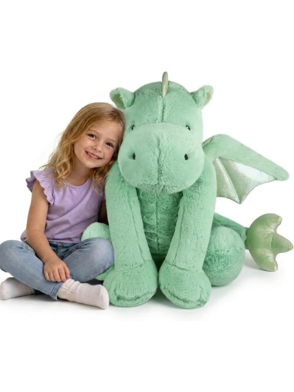 Giant Green Pterosaur Plush Toy - Soft Cuddly Dinosaur Pillow, 50in Long Gift